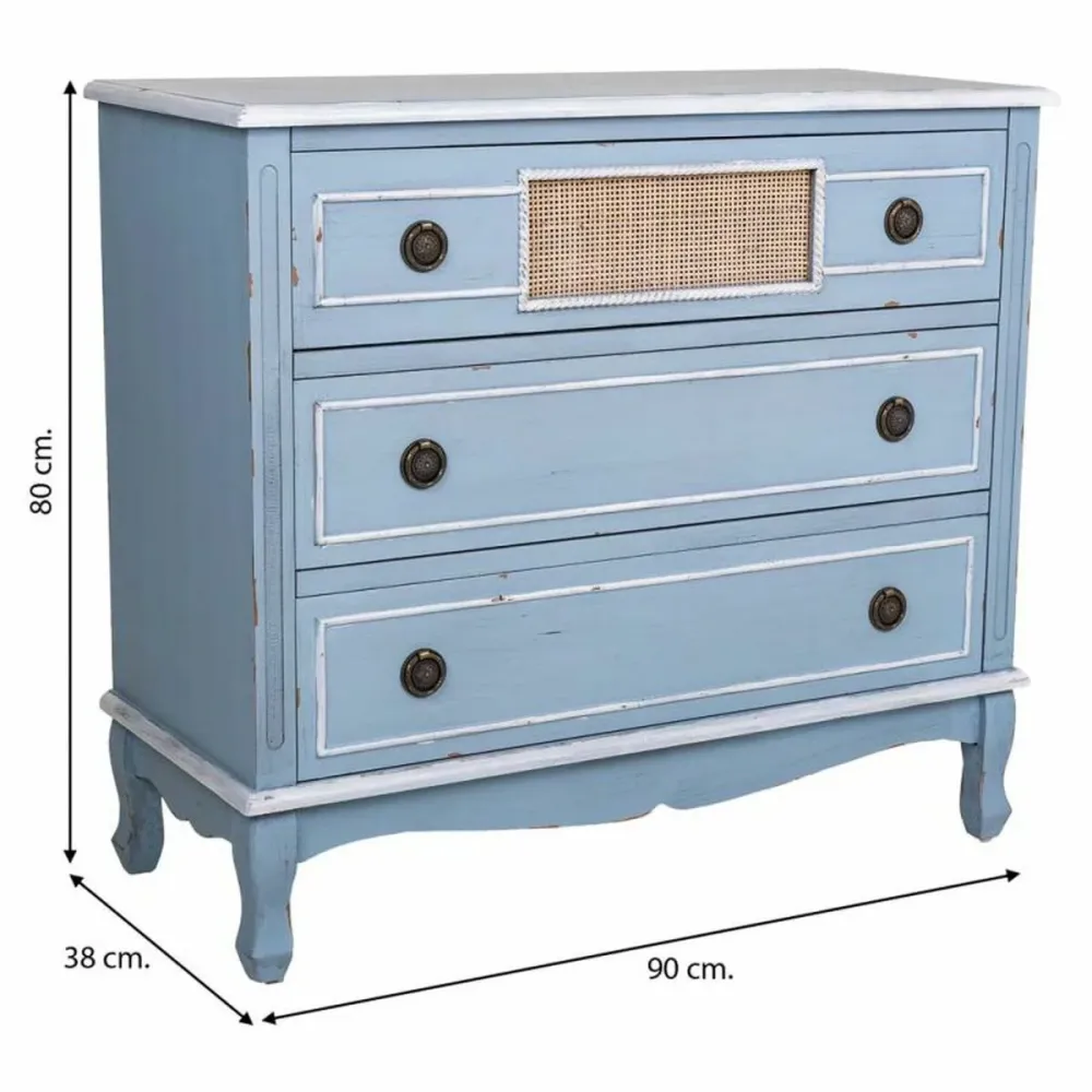 Cassettiera Alexandra House Living Azzurro Rattan Legno di abete Legno MDF 38 x 80 x 90 cm