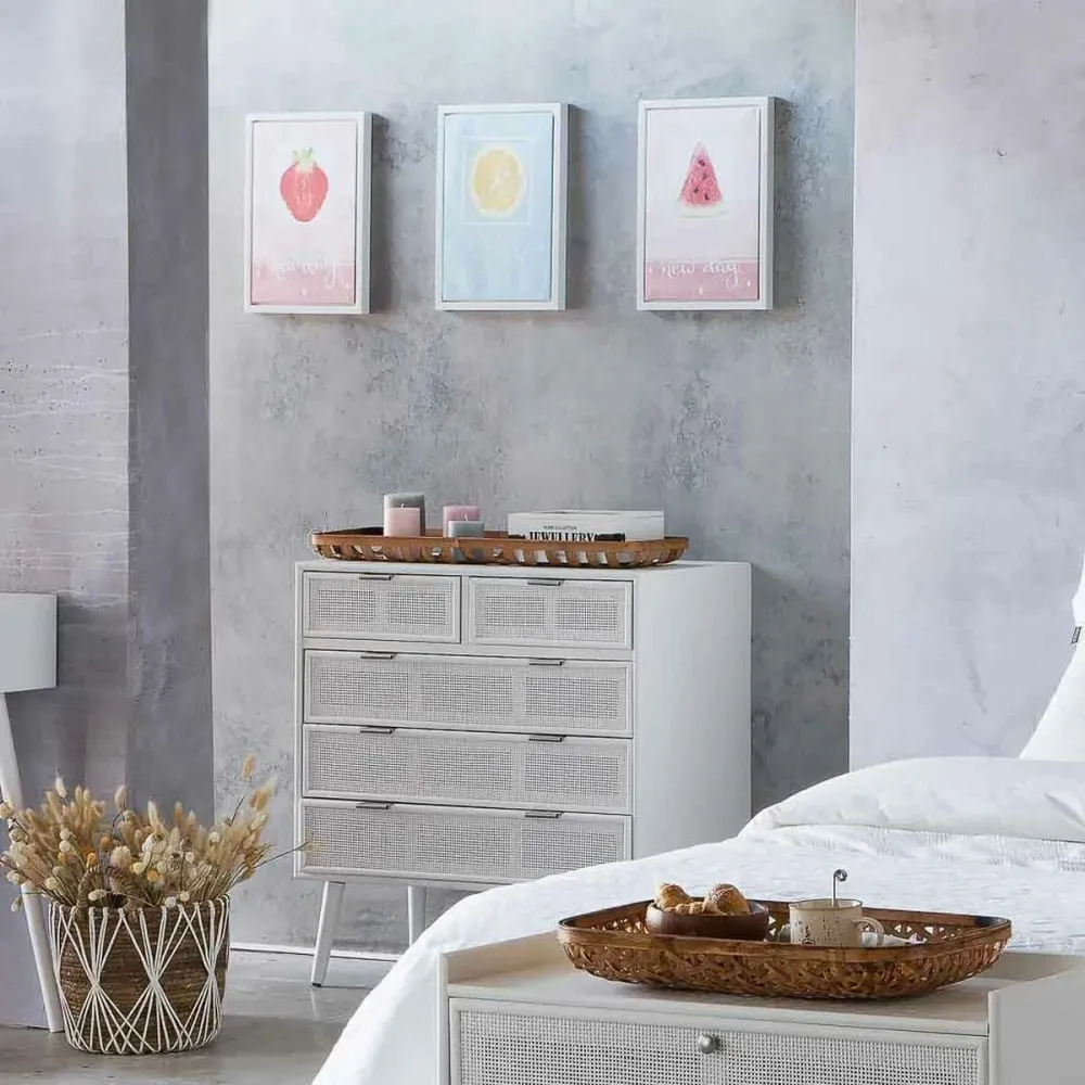 Cassettiera Alexandra House Living Bianco Bambù Legno MDF 39 x 81 x 80 cm