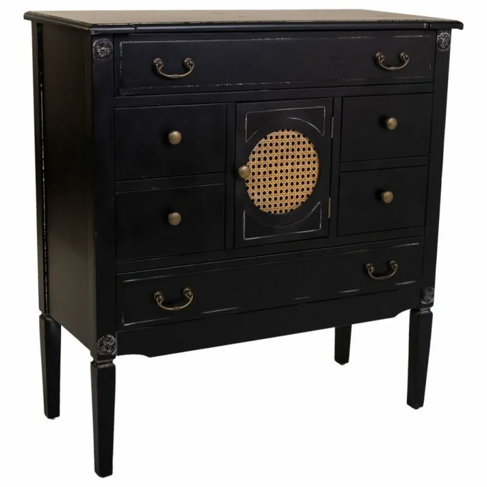 Cassettiera Alexandra House Living Nero Rattan Legno di abete Legno MDF 38 x 90 x 85 cm