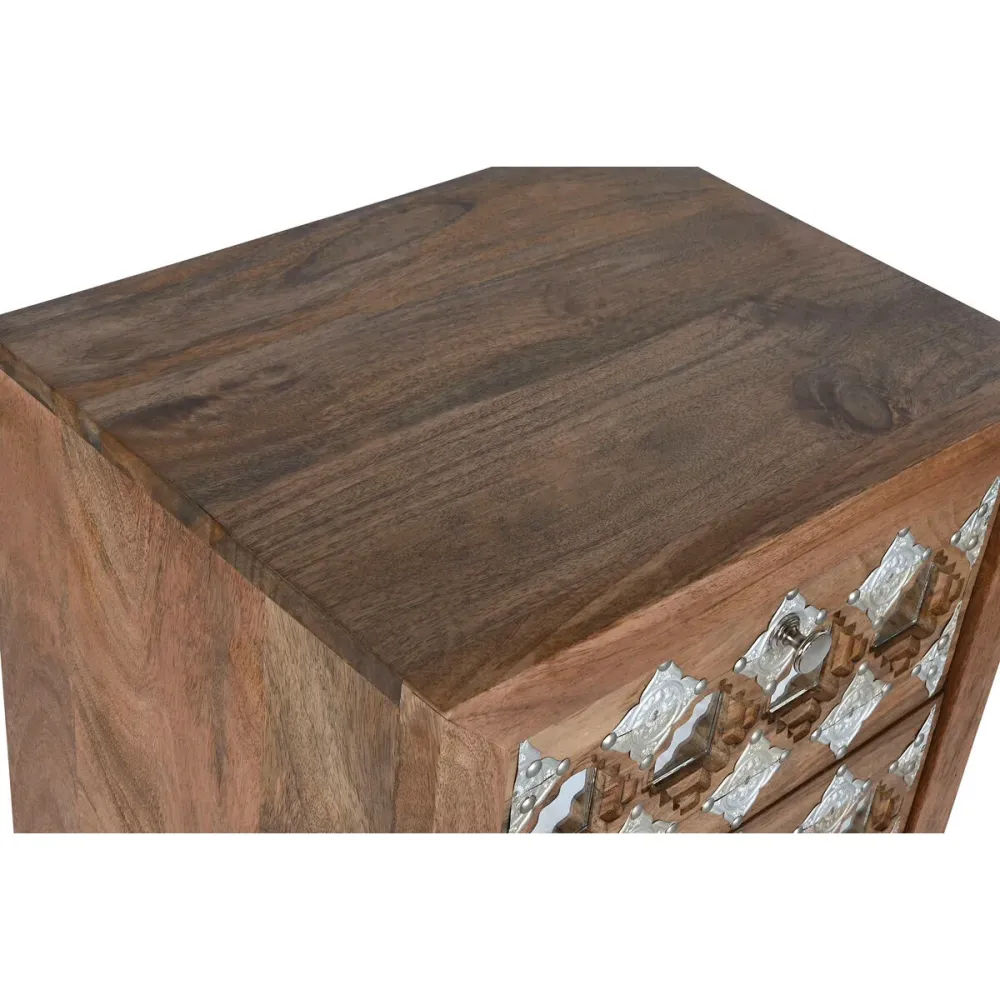 Cassettiera Home ESPRIT Marrone Nero Argentato Legno di mango Specchio Indiano 45 x 35 x 105 cm