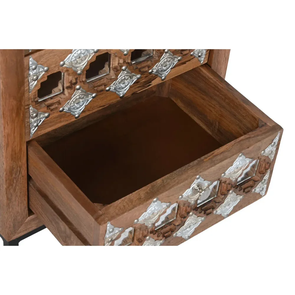 Cassettiera Home ESPRIT Marrone Nero Argentato Legno di mango Specchio Indiano 45 x 35 x 105 cm