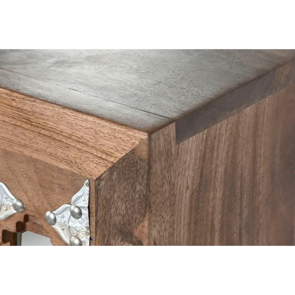 Cassettiera Home ESPRIT Marrone Nero Argentato Legno di mango Specchio Indiano 45 x 35 x 105 cm
