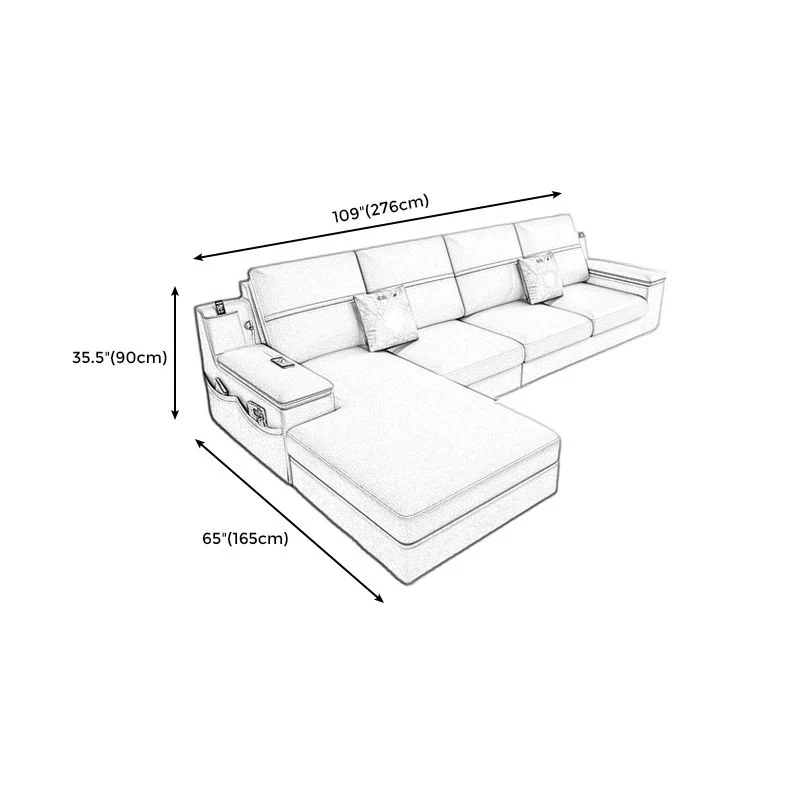 108,66" L x 64,96" L x 35,43" H Divano 4 posti con bracciolo scavato e schienale componibile con contenitore Clearhalo