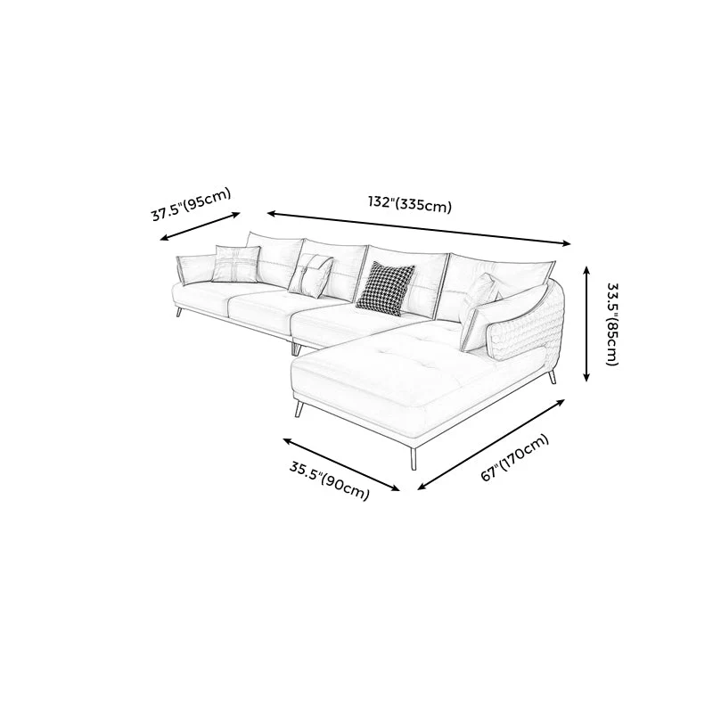 131,88" L x 66,92" L x 33,46" Bracciolo superiore con cuscino per divano vera pelle sezionale Clearhalo