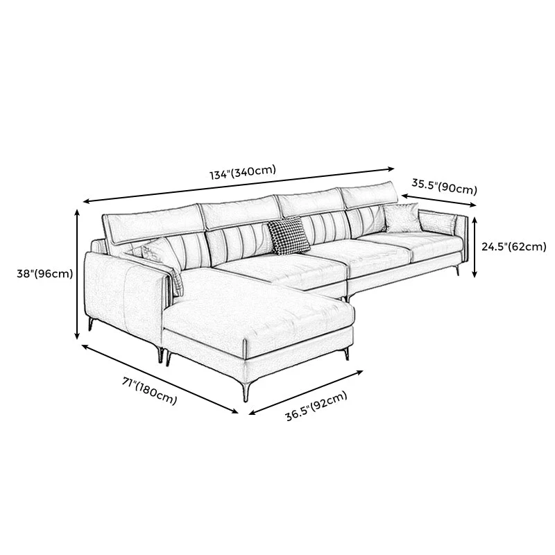 133,85" L x 70,86" L x 37,79" Bracciolo superiore ecopelle sezionale, resistente alle macchie Clearhalo