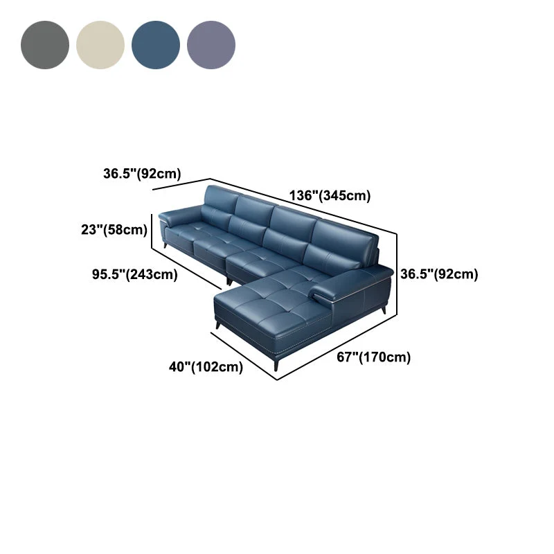 135,83" L x 66,93" P x 36,22" Divano vera pelle e chaise longue con schienale cucito Clearhalo