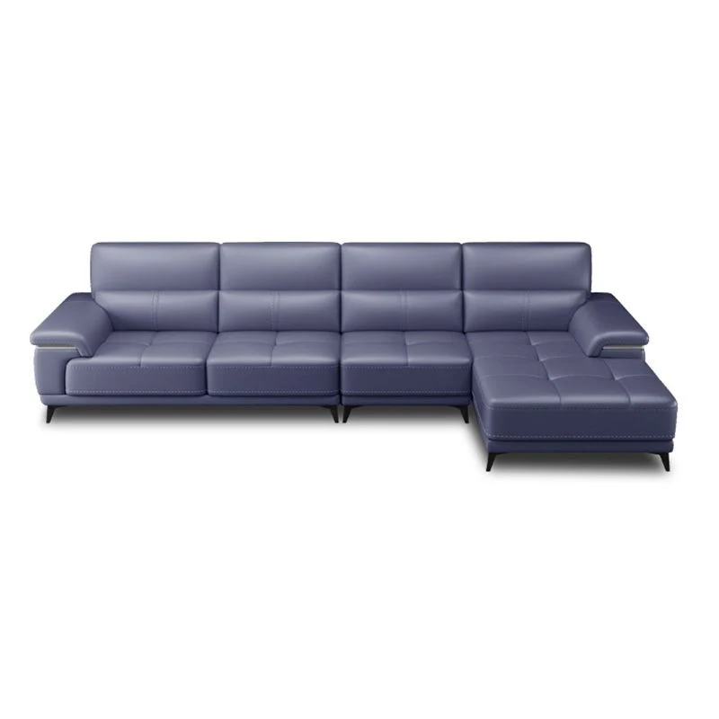 135,83" L x 66,93" P x 36,22" Divano vera pelle e chaise longue con schienale cucito Clearhalo