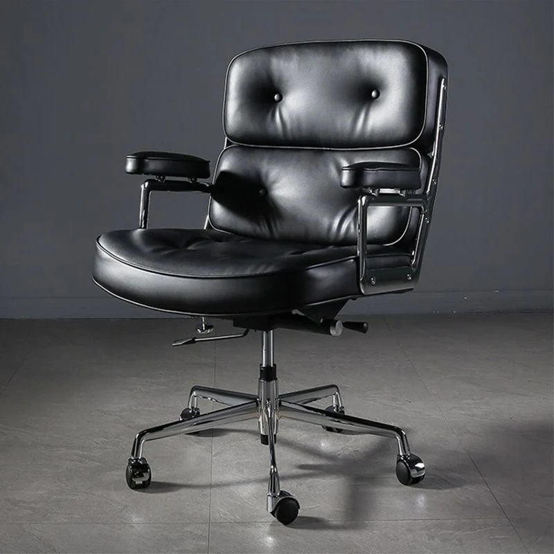 27,16" L x 25,98" L x 36,22" Poltrona vera pelle con ruote per camera da letto Clearhalo