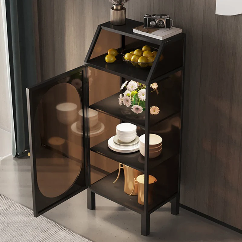 Armadietto portaoggetti moderno standard con ante vetro e metallo per soggiorno Clearhalo