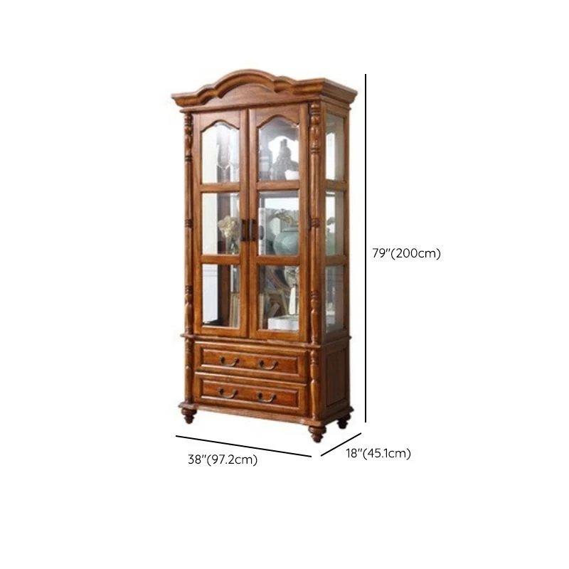 Armadietto tradizionale legno di gomma con porte vetro per curiosità, per sala da pranzo Clearhalo