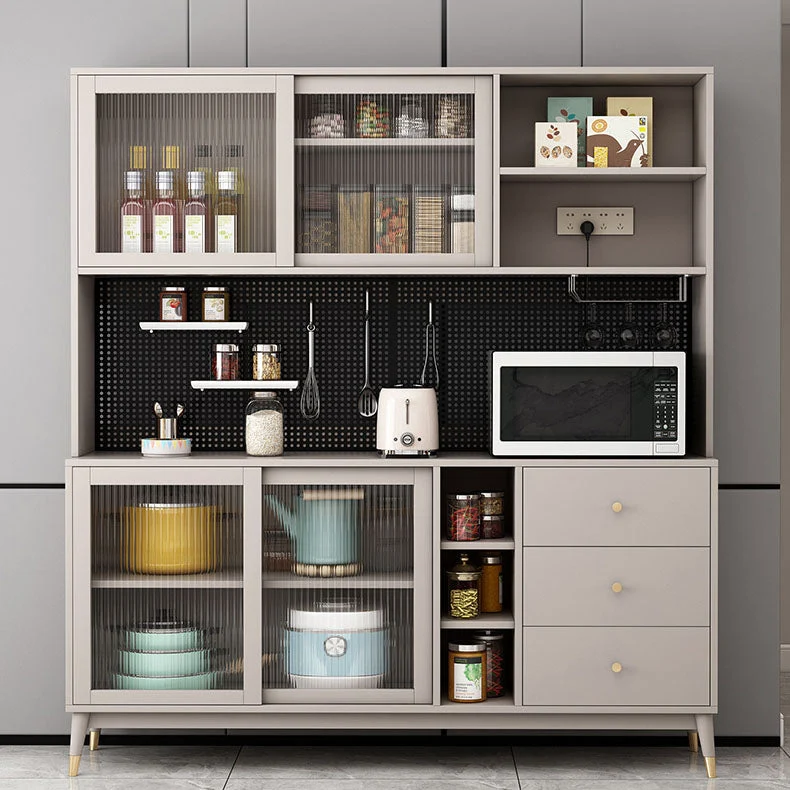 Armadio da pranzo ultra moderno con porte vetro finto legno per sala da pranzo Clearhalo