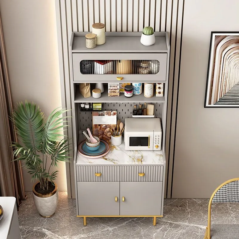Armadio da pranzo ultra moderno finto legno con ante vetro per sala da pranzo Clearhalo