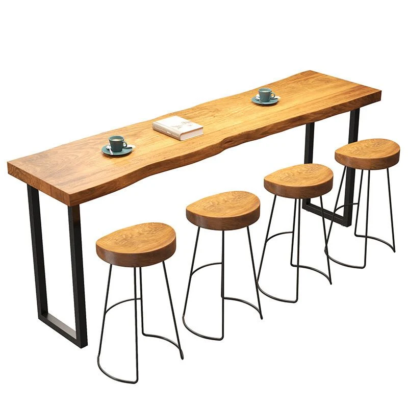Bancone da bar con piano legno massello Bancone da bar rettangolare industriale con base slitta Clearhalo