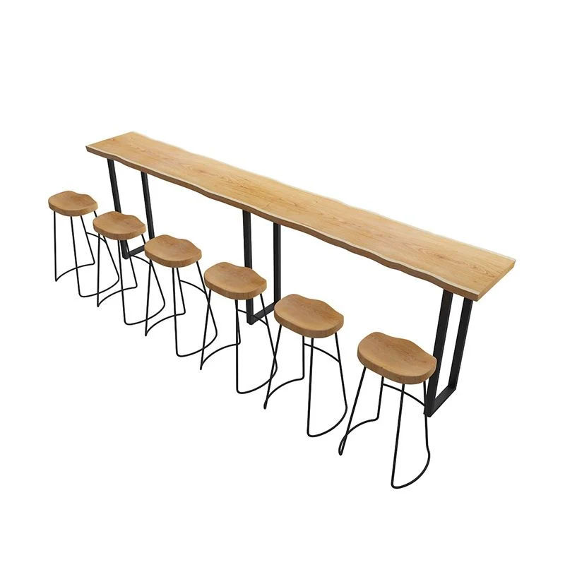 Bancone da bar con piano legno massello Bancone da bar rettangolare industriale con base nera Clearhalo