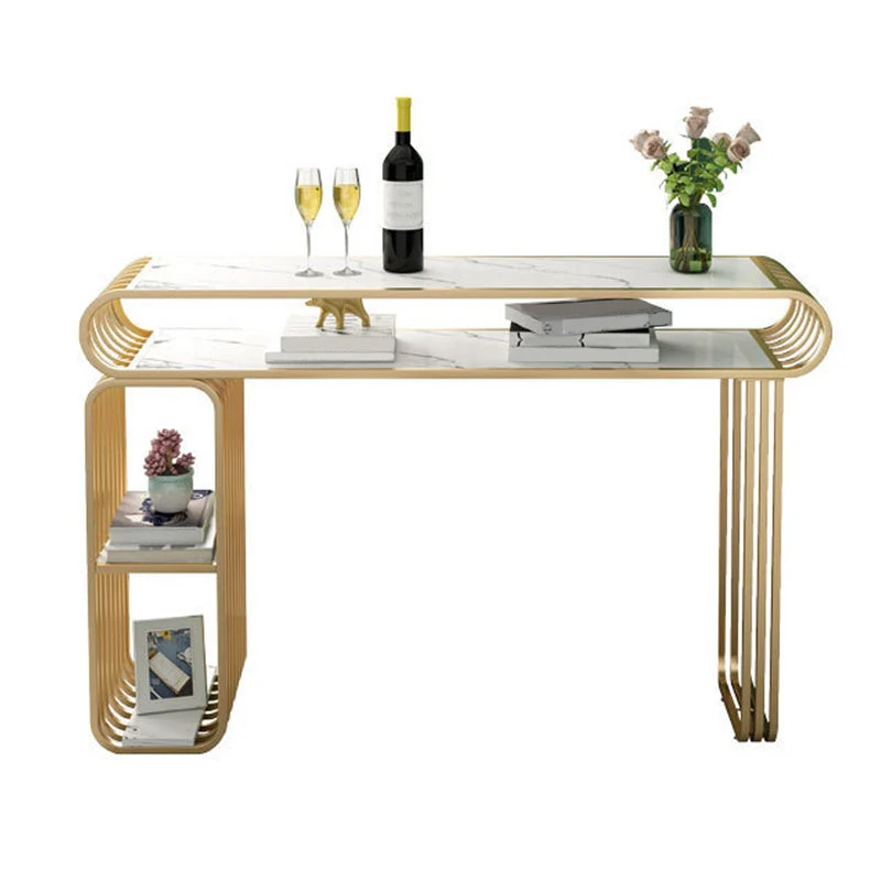 Bancone bar con piano pietra Bancone bar contemporaneo con base slitta oro Clearhalo