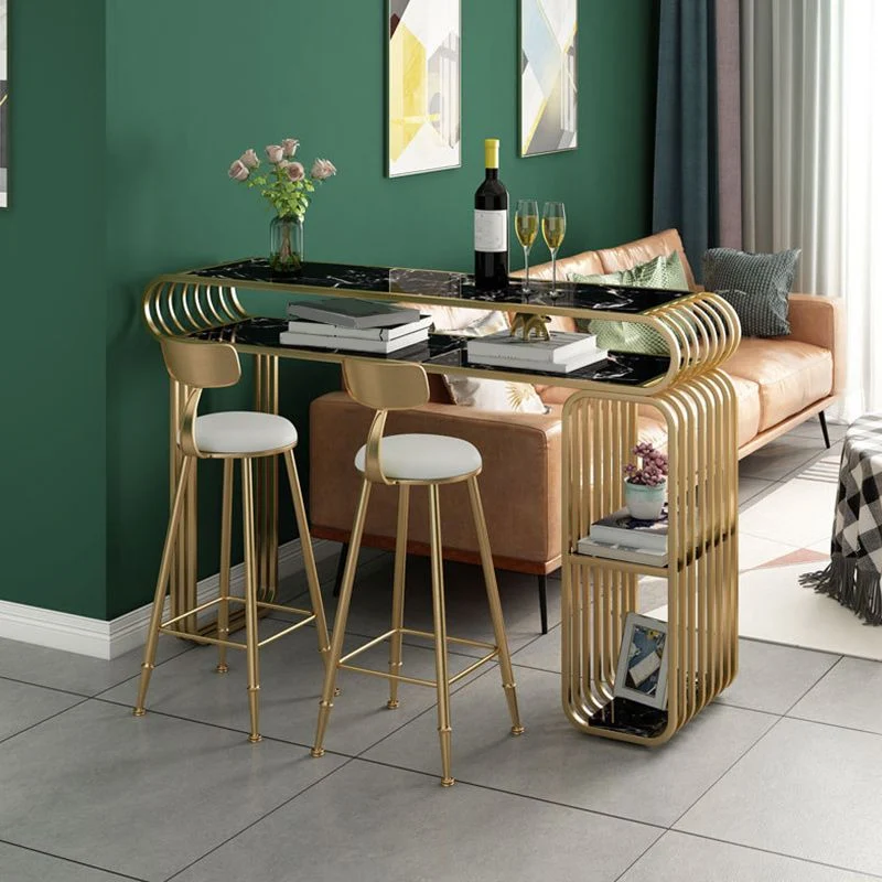 Bancone bar con piano pietra Bancone bar contemporaneo con base slitta oro Clearhalo