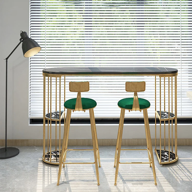 Bancone rotondo scandinavo con schienale basso e sgabello da bar metallo con cuscino Clearhalo