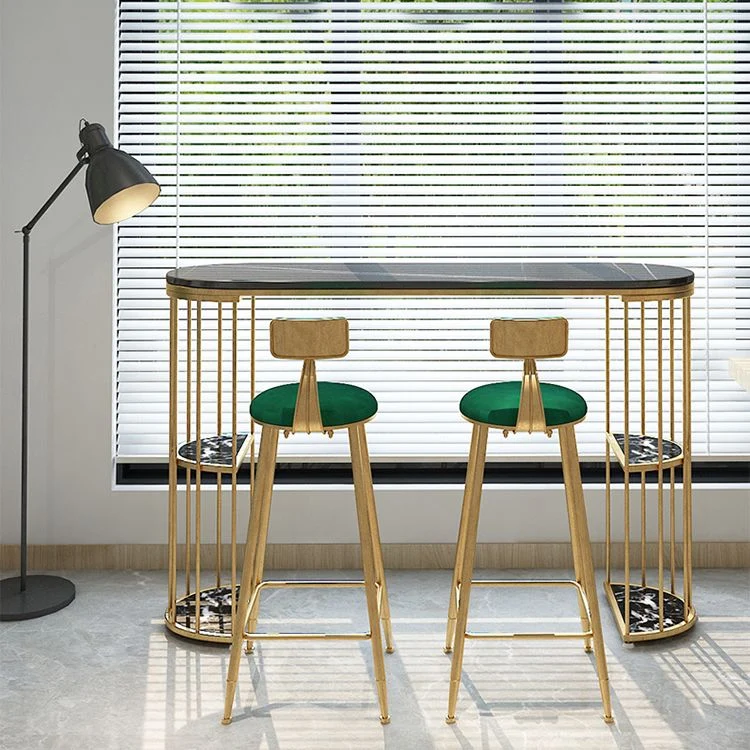 Bancone rotondo scandinavo con schienale basso e sgabello da bar metallo con cuscino Clearhalo