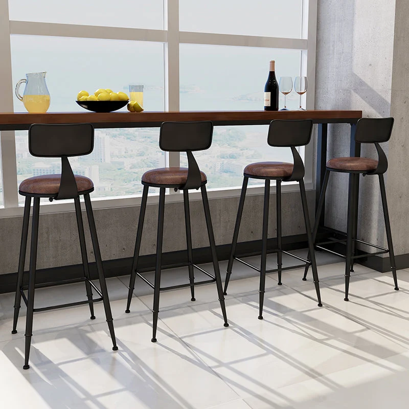 Bancone e sgabello da bar con schienale basso industriale nero e marrone per ristorante Clearhalo