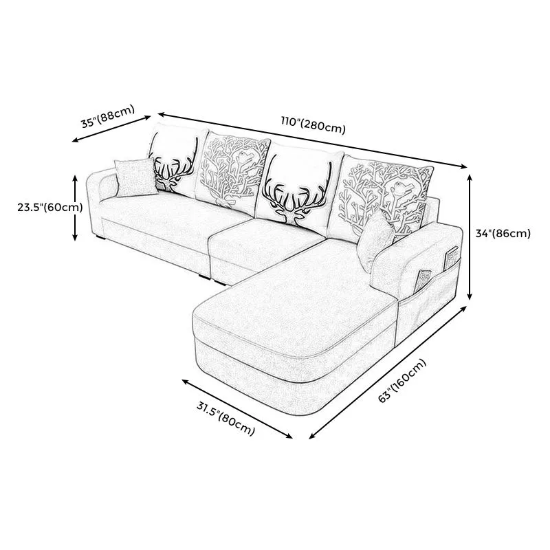 Braccio quadrato 110,24" P x 62,99" L x 33,86" Cuscini rimovibili casual Sezionali Clearhalo