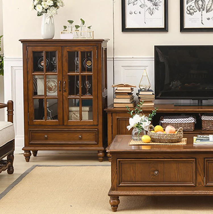 Buffet moderno con espositore frassino, ante vetro, per soggiorno Clearhalo
