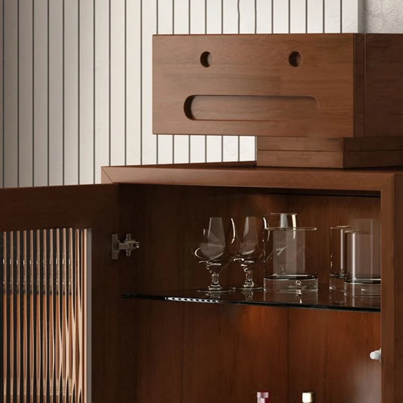 Buffet moderno legno di gomma con espositore per porte vetro con porta Clearhalo