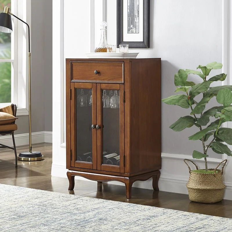 Buffet moderno legno di gomma con porte vetro per espositore per soggiorno Clearhalo
