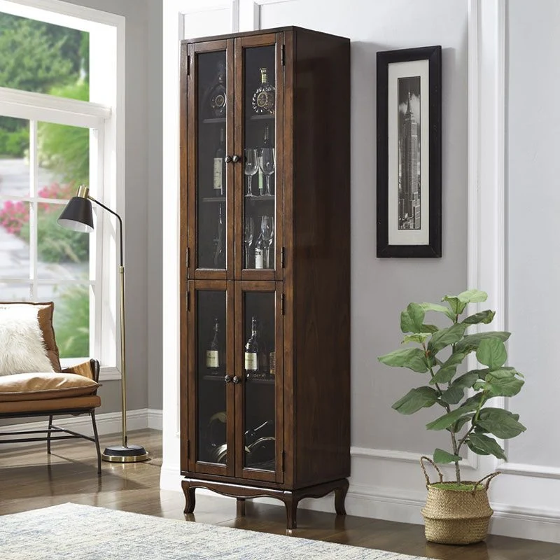 Buffet moderno legno di gomma con porte vetro per espositore per soggiorno Clearhalo