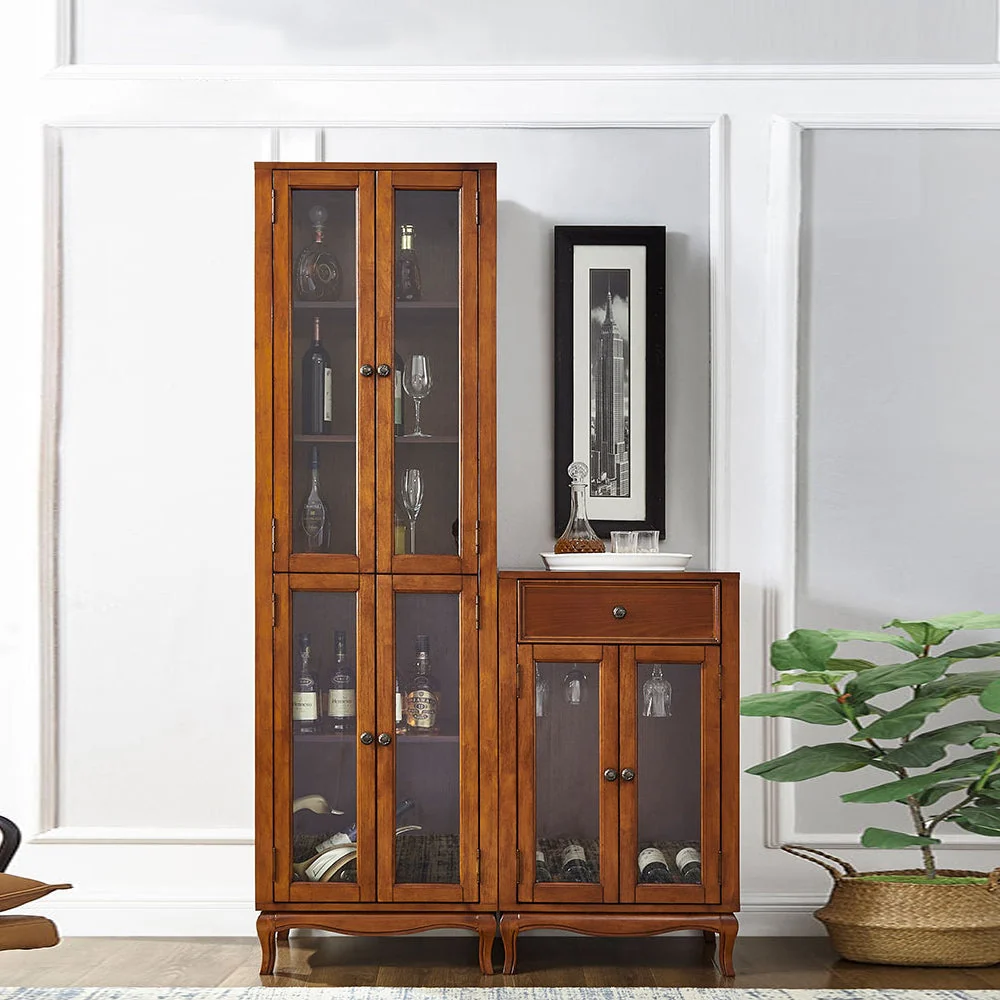 Buffet moderno legno di gomma con porte vetro per espositore per soggiorno Clearhalo