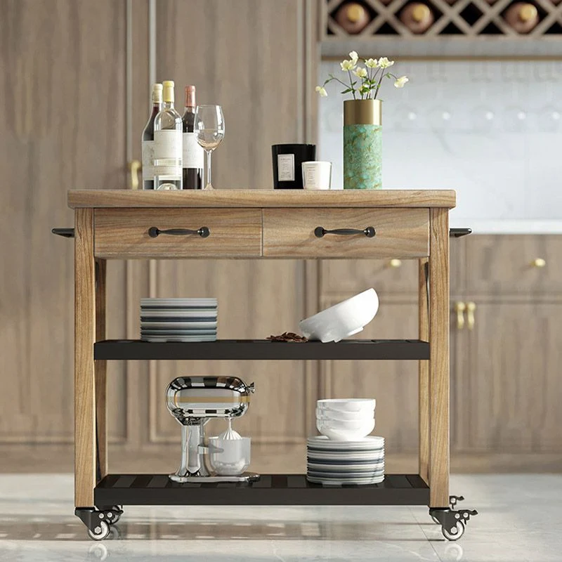 Carrello da cucina con contenitore aperto, tavolo di preparazione con rotelle e ripiani aperti Clearhalo