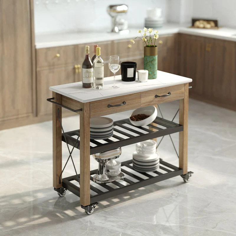 Carrello da cucina con contenitore aperto, tavolo di preparazione con rotelle e ripiani aperti Clearhalo