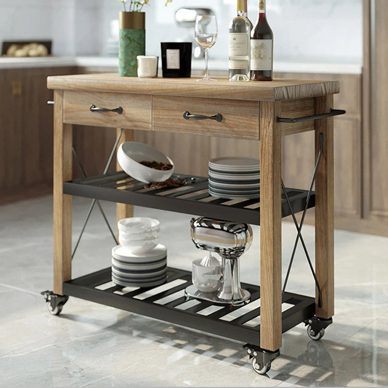 Carrello da cucina con contenitore aperto, tavolo di preparazione con rotelle e ripiani aperti Clearhalo