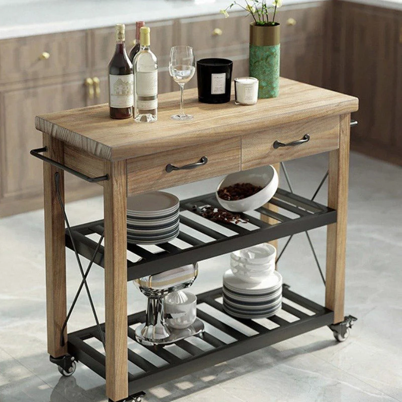 Carrello da cucina con contenitore aperto, tavolo di preparazione con rotelle e ripiani aperti Clearhalo