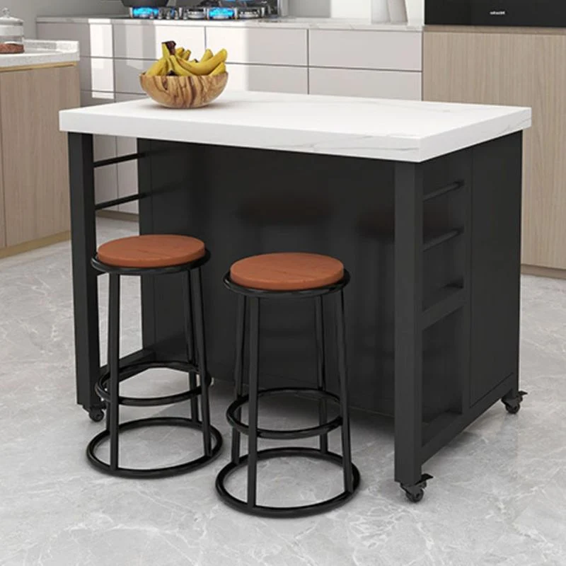 Carrello da cucina con piano finto marmo, isola, moderno, rettangolare, con 2 cassetti Clearhalo