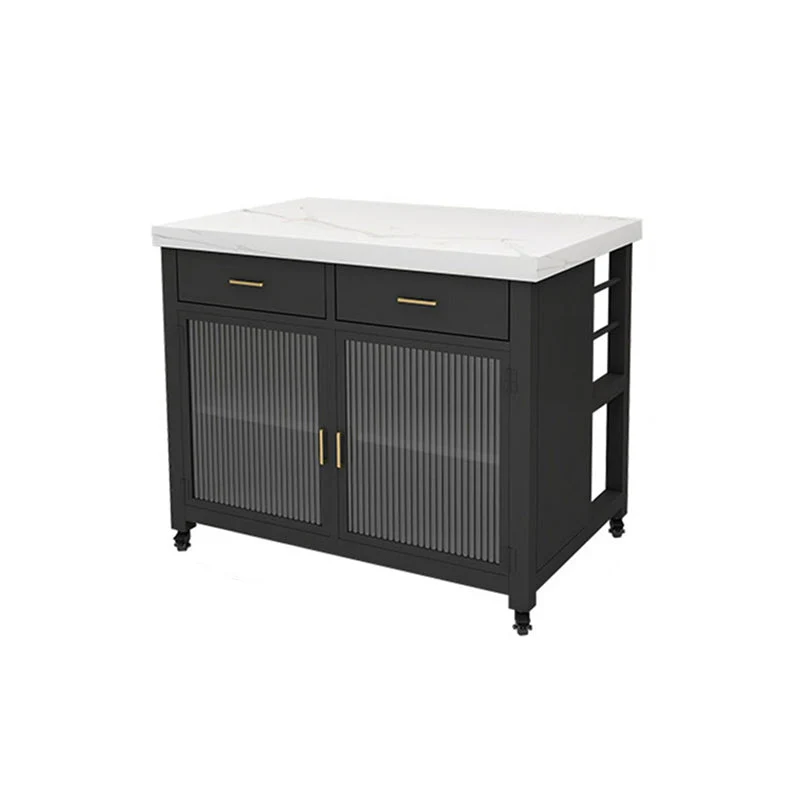 Carrello da cucina con piano finto marmo, isola, moderno, rettangolare, con 2 cassetti Clearhalo