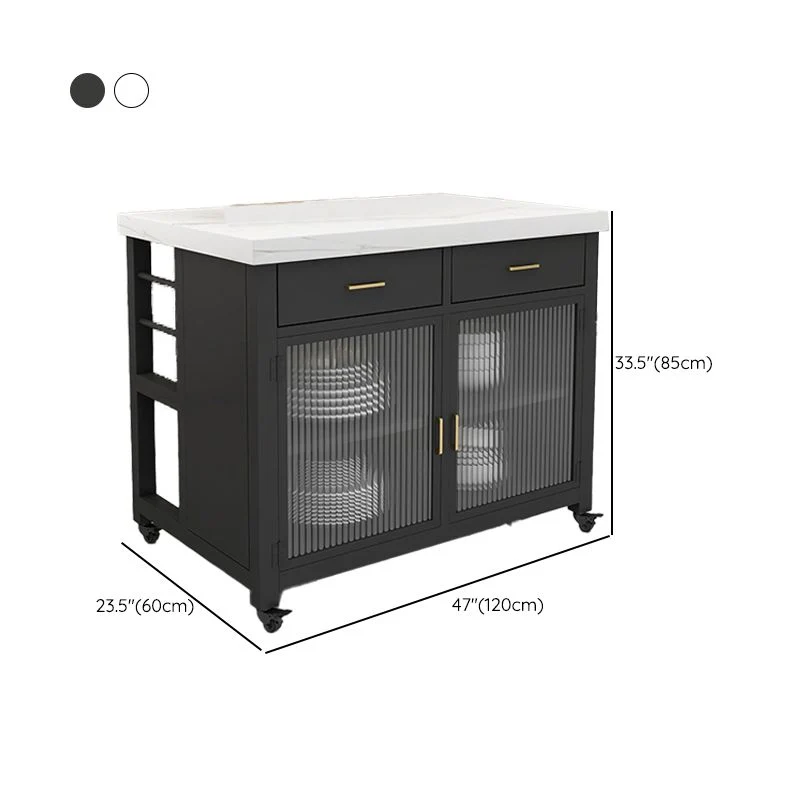 Carrello da cucina con piano finto marmo, isola, moderno, rettangolare, con 2 cassetti Clearhalo