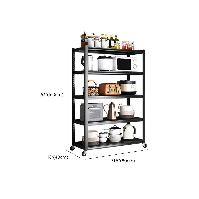 Carrello da cucina con ripiani aperti, tavolo di preparazione metallo, colore nero Clearhalo