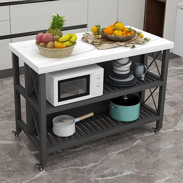 Carrello da cucina moderno con rotelle Carrello da cucina ad isola marmo con vano aperto Clearhalo