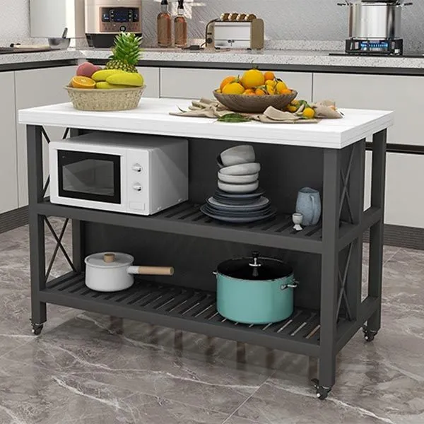 Carrello da cucina moderno con rotelle Carrello da cucina ad isola marmo con vano aperto Clearhalo