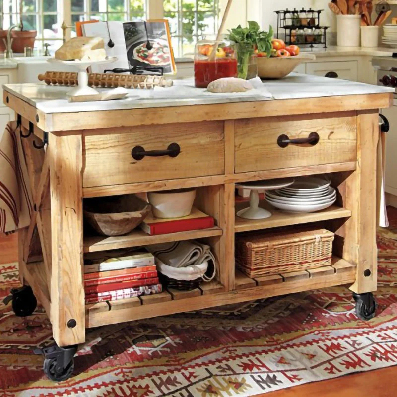 Carrello per isola da cucina rettangolare stile moderno con base legno massello Clearhalo