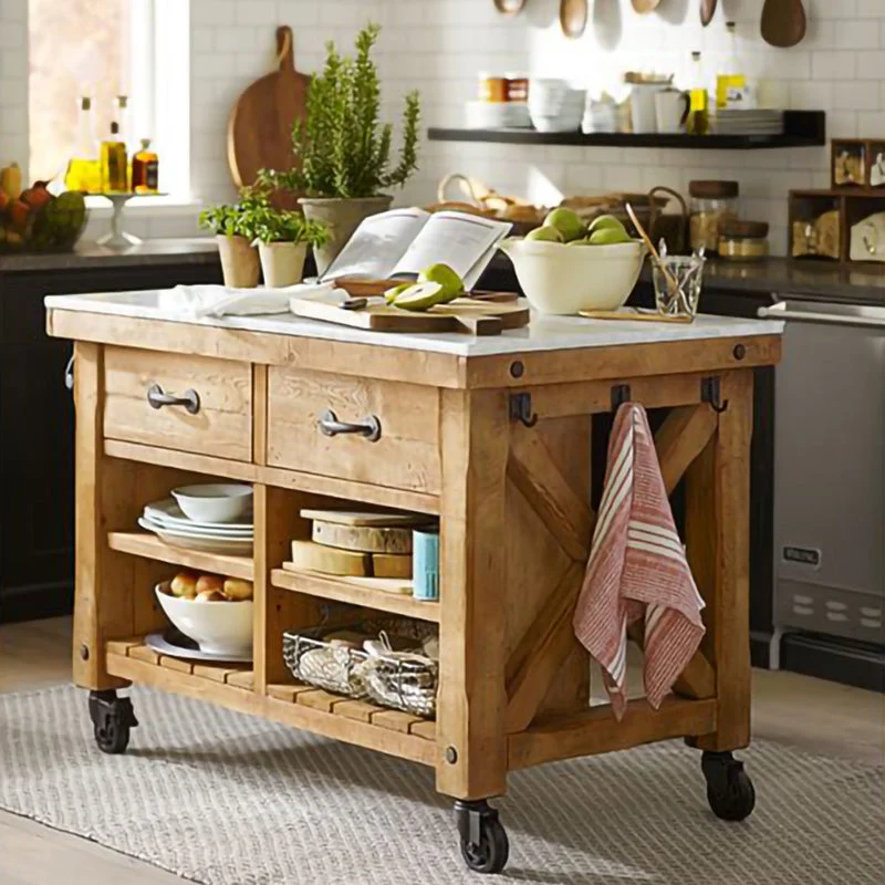 Carrello per isola da cucina rettangolare stile moderno con base legno massello Clearhalo