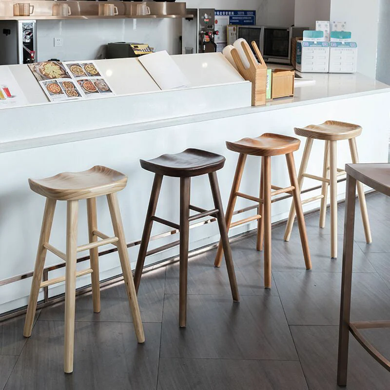 Coffee Shop Sgabello da bar semplice legno Sgabello da bar 4 gambe legno con base pedale Clearhalo