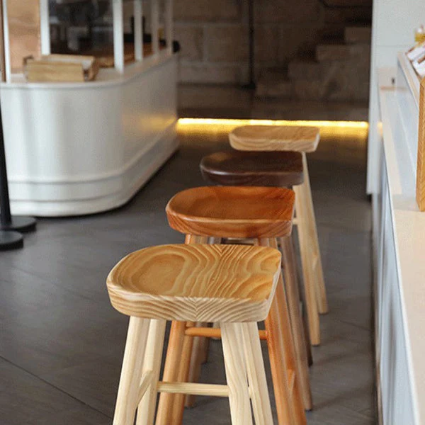 Coffee Shop Sgabello da bar semplice legno Sgabello da bar 4 gambe legno con base pedale Clearhalo