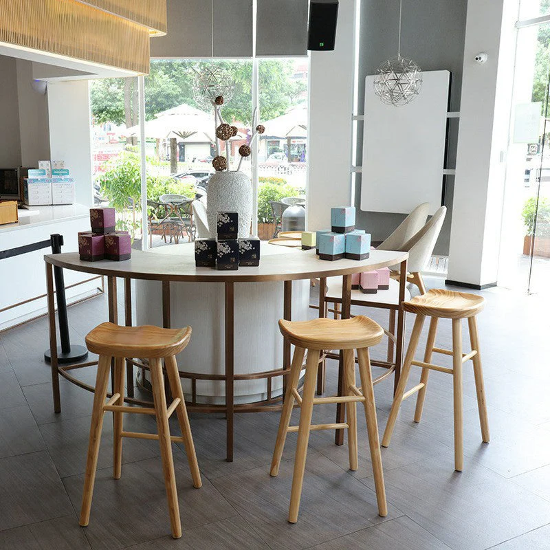 Coffee Shop Sgabello da bar semplice legno Sgabello da bar 4 gambe legno con base pedale Clearhalo