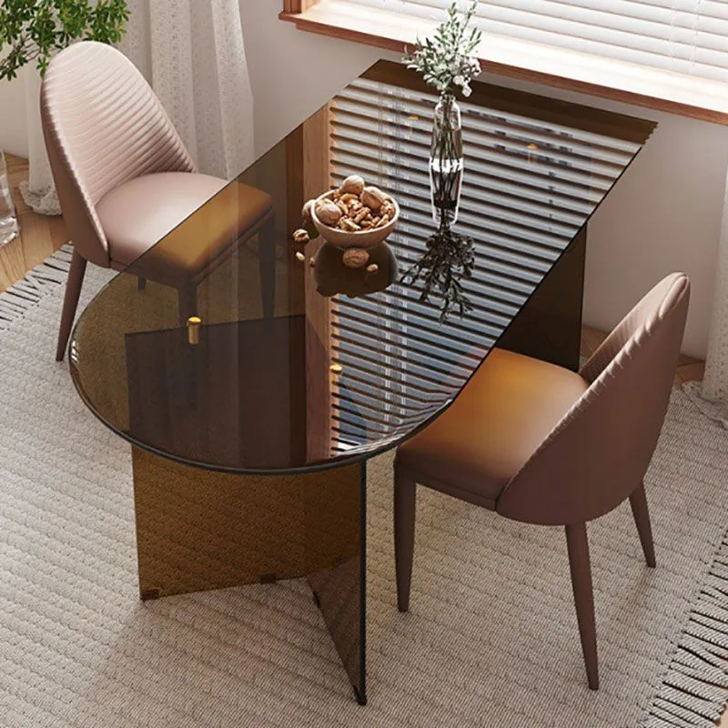 Collezione Glass Dining Room Tavolo da pranzo contemporaneo doppio piedistallo Clearhalo