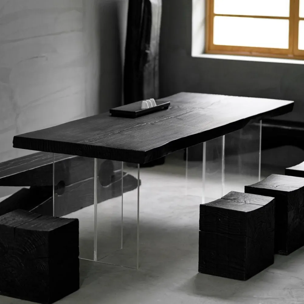 Collezione moderna per sala da pranzo legno massello di pino rettangolare con tavolo doppio piedistallo acrilico Clearhalo