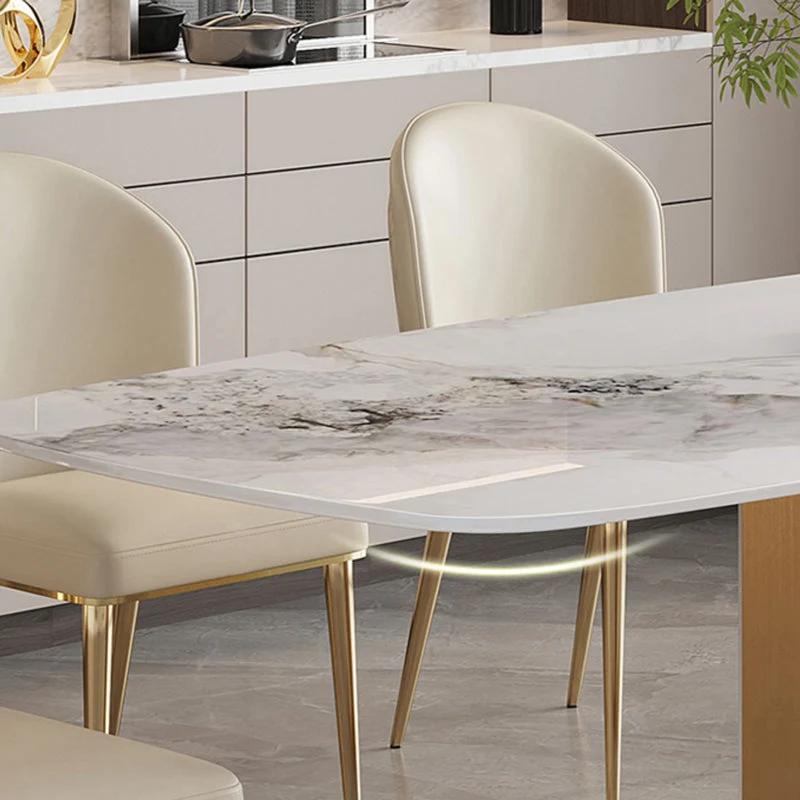Collezione da pranzo bianca e oro Tavolo casual da pranzo tradizionale con piedistallo di lusso Clearhalo