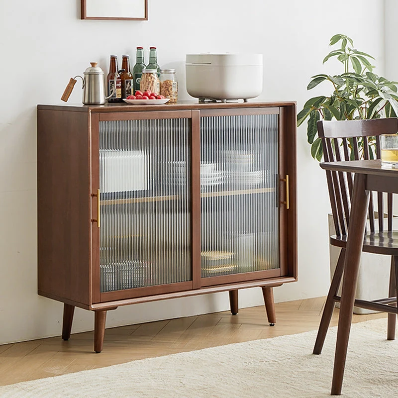Credenza buffet contemporanea legno massello con ante vetro e armadietti Clearhalo