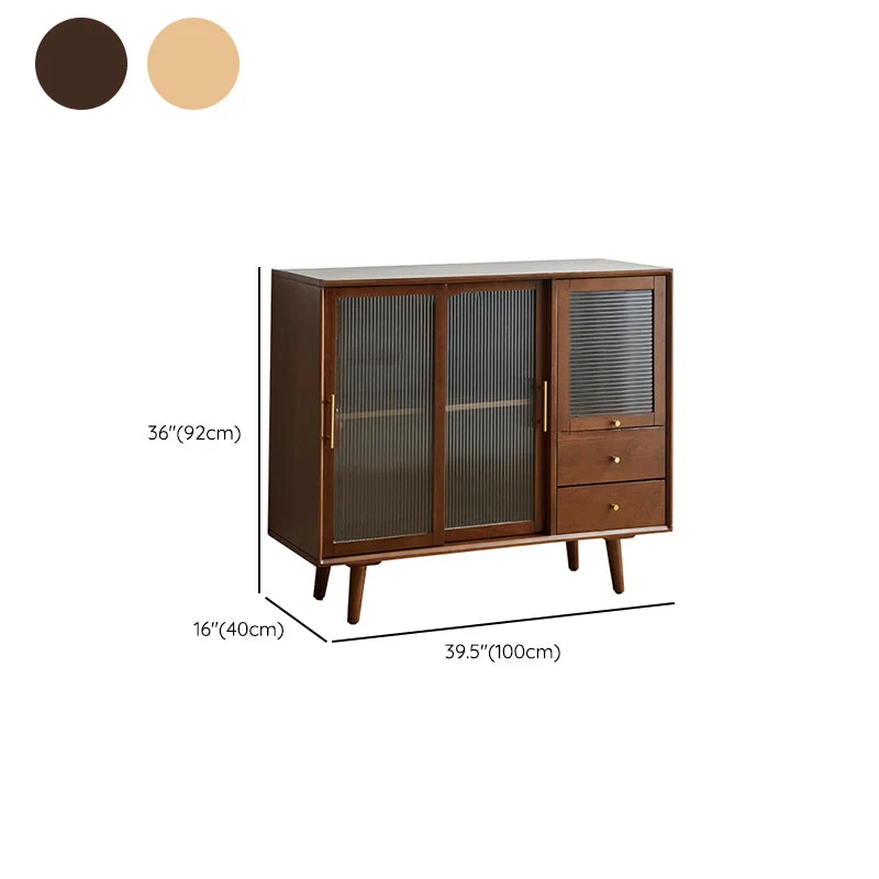 Credenza buffet contemporanea legno massello con ante vetro e armadietti Clearhalo
