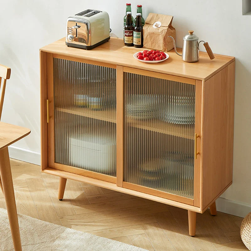 Credenza buffet contemporanea legno massello con ante vetro e armadietti Clearhalo